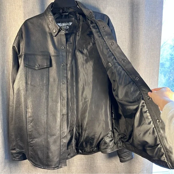 Bikers Club Black Genuine Leather Button-Up Jacket | Size M| Classic Moto Style - Picture 8 of 15
